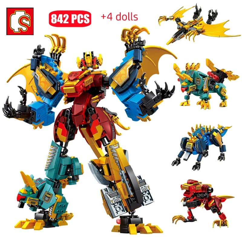SEMBO 4in1 Trasformante Robot Mecha Building Blocks Kit Dinosauro Mondo Mech Modello di Montaggio Mattoni Giocattoli Per Bambini Ragazzi Regali Di Compleanno
