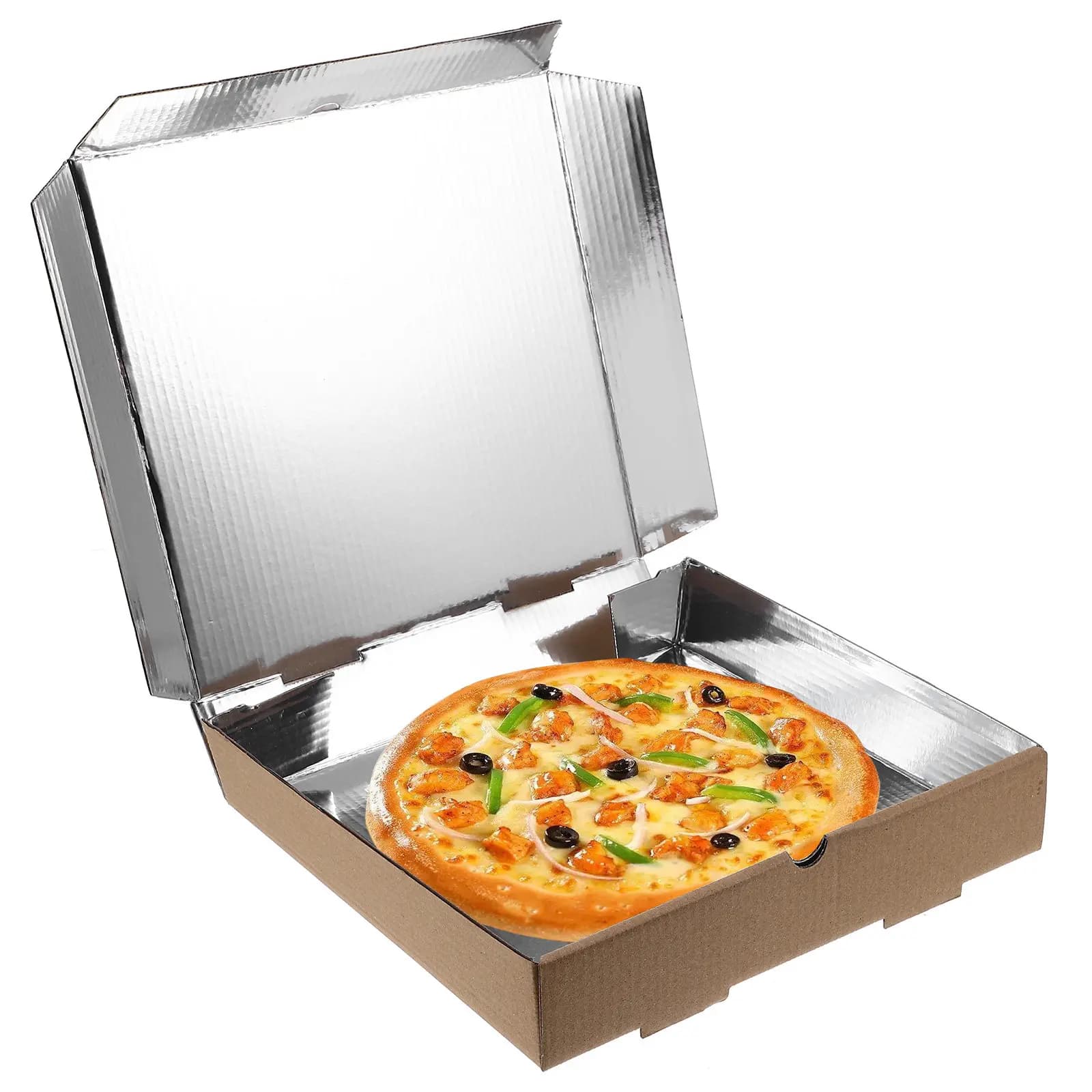 10 often corrugated cardboard pizza boxes, takeaway containers for delivery and storage, food supplies for restaurants, paper trays, disposable food packaging