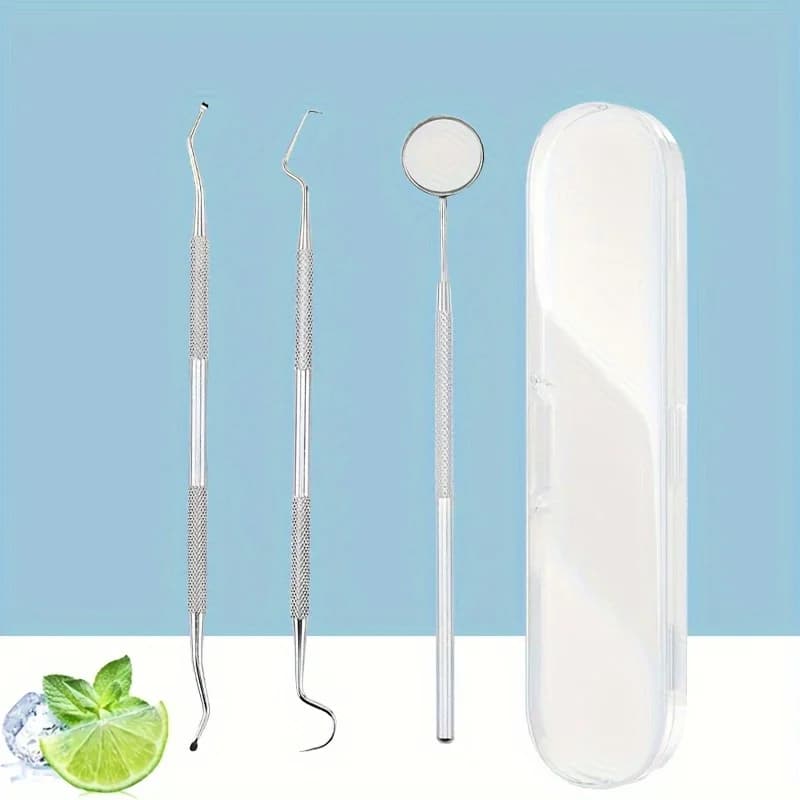 Kit di attrezzi per denti per l'igiene orale in acciaio inossidabile con specchio per la bocca, strumenti per scaler e pick, kit per la pulizia dei denti con manico con motivo antiscivolo