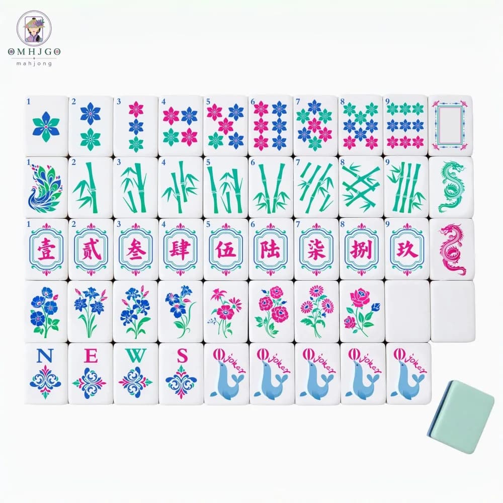 Set di Mahjong Americano di Lusso in Acrilico, OMHJGO 160 Tessere Incise al Laser in Ciano, Gioco da Viaggio Portatile per Riunioni Familiari e Regalo