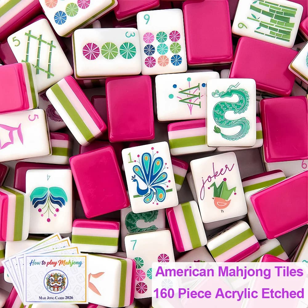 Set di Mahjong Americano a 4 Strati in Acrilico per Adulti, 160 Pezzi, Portatile, per Feste Familiari, Regalo Sorpresa