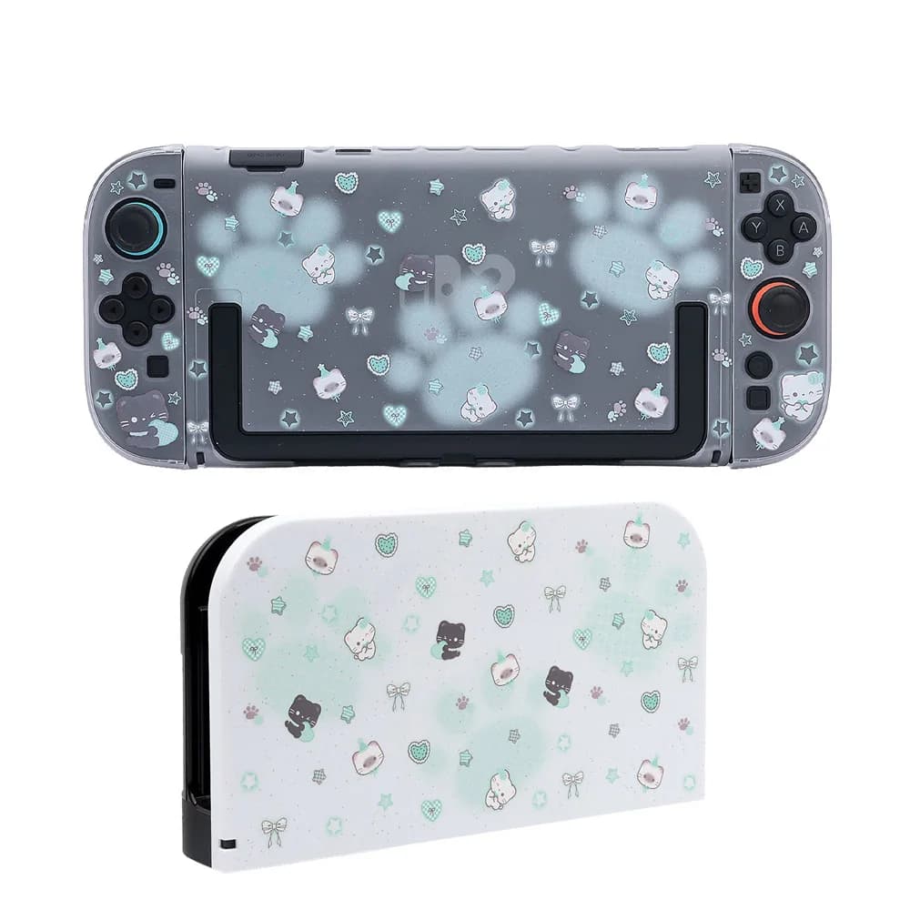 Cute Semi-Transparent Hard Case compatible with Switch 2 – NS2 Detachable Protective Shell for New NS2 Console , Mint Star Cat