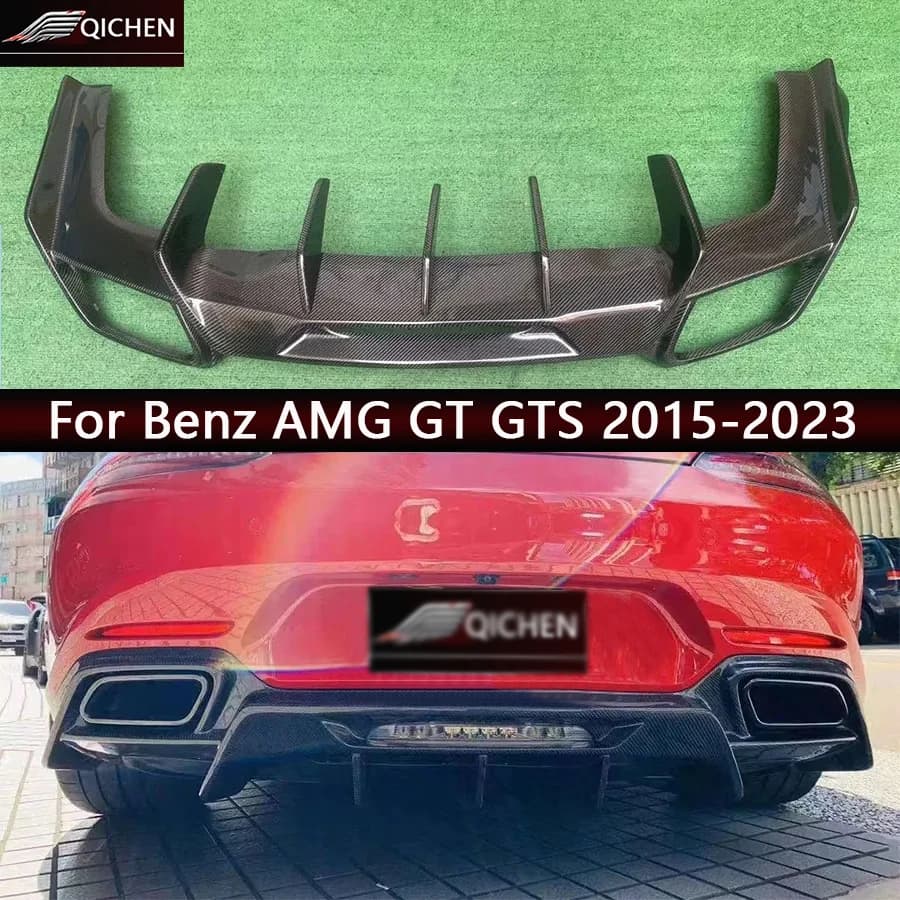 Rear carbon fiber diffuser Mercedes Benz AMG GT GTS R style, rear bumper splitter, spoiler, car accessories, body kit