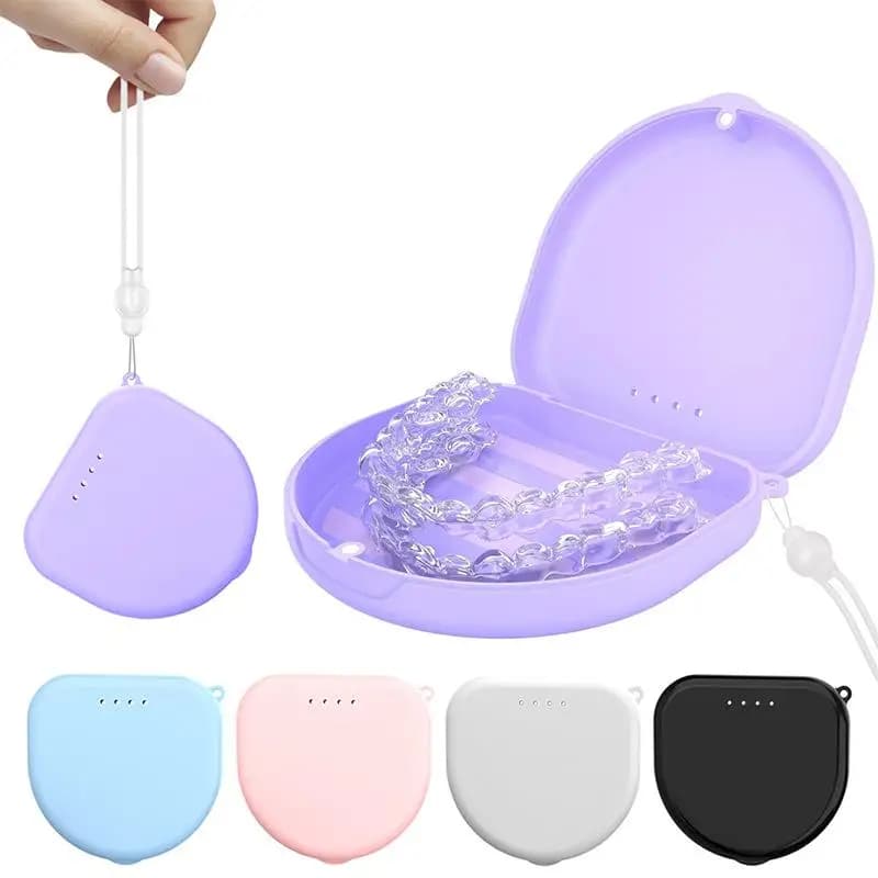 Vassoio per protesi portatile Scatola per fermo dentale Custodia per denti in plastica Contenitore per protesi Custodia protettiva per denti finti con cordino