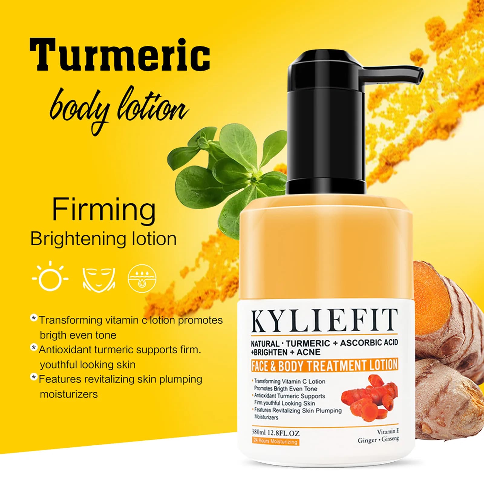 Natural turmeric whitening lotion, reduces acne, dark and black spots, moisturizing, also skin tone, for face and body cream