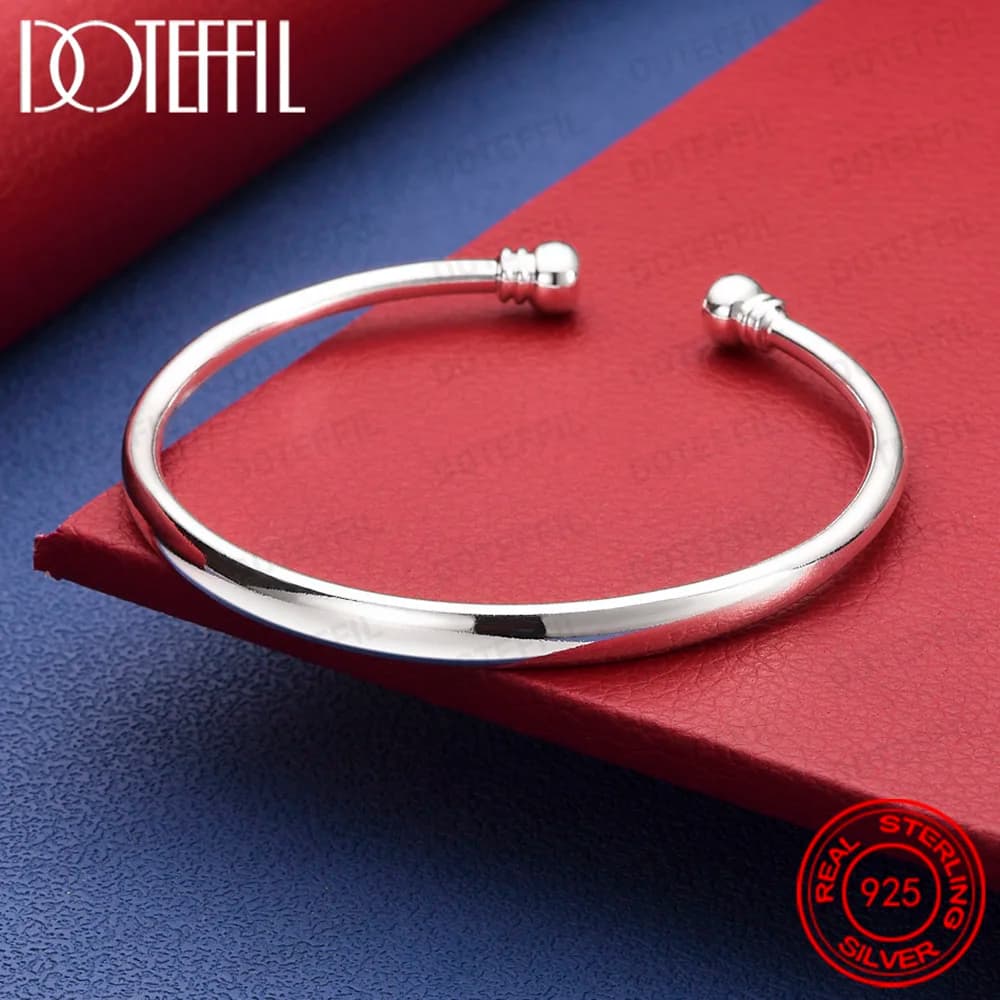 Bracciale aperto con doppia perla liscia in argento sterling 925 per gioielli da donna e uomo alla moda per la festa nuziale