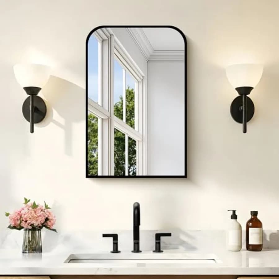 Specchio rettangolare nero da parete 16x24 pollici con cornice sottile per bagno, sopra il lavabo, ingresso, soggiorno e camera da letto M