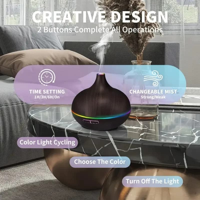 Diffusore per la casa Diffusore di aromi di venature del legno + timer telecomandato Set da 6 oli - Umidificatore a nebbia fredda da 550 ml