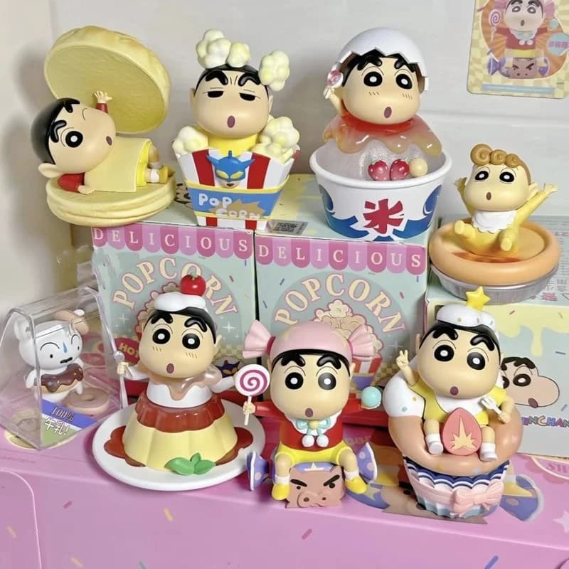 Simpatico pastello Shin-Chan Heart Time Series Scatola cieca Modello in PVC Collezione di giocattoli per ragazzi Statua di ornamento da tavolo Regalo di compleanno di Natale