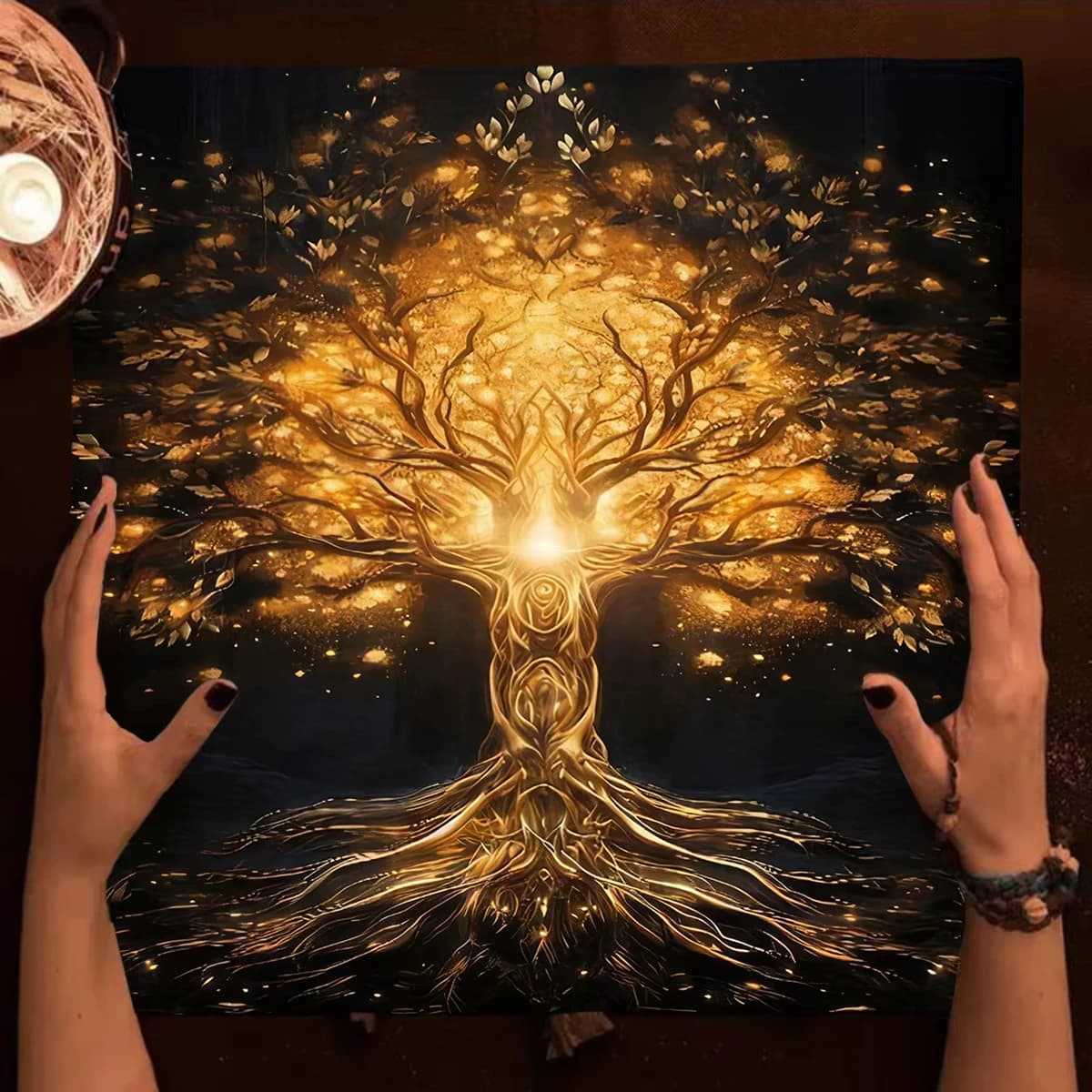 Panno per tarocchi dell'albero della vita dorato Panno per altare stregoneria Tovaglia pagana Stregoneria Astrologia Tappetino per carte Oracle Tappetino per tarocchi