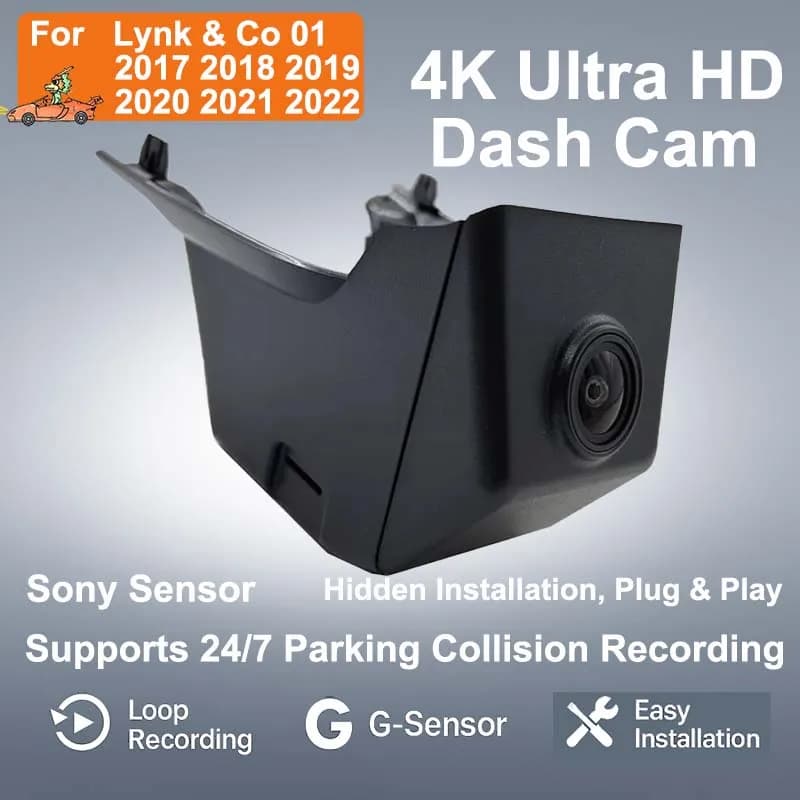 Dash Cam 4K HD Plug & Play con WiFi, Videocamera DVR per Auto, Monitoraggio Video 24H per Lynk & Co 01 2017-2022, Controllo tramite APP