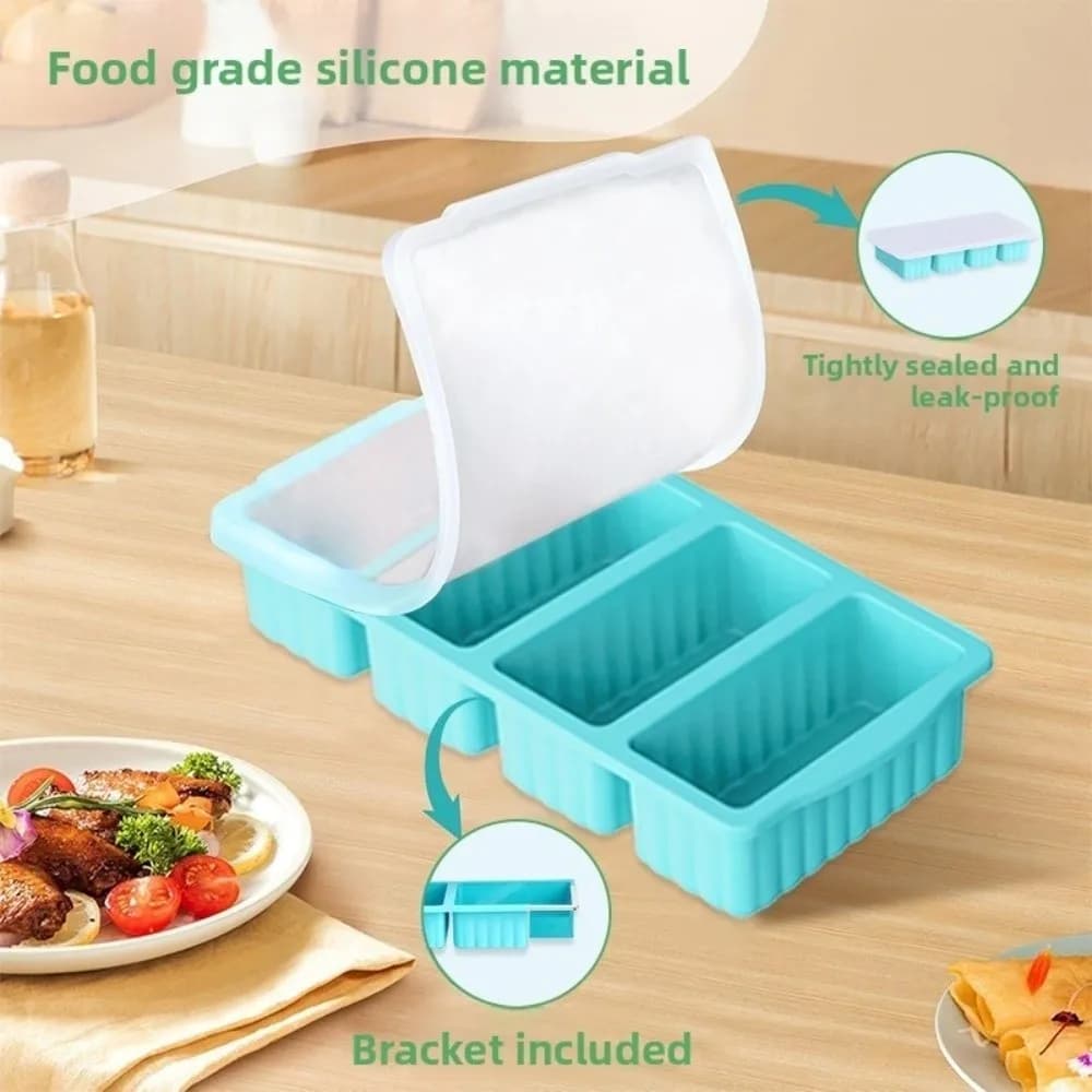 Nuovo Stampo in Silicone per Congelatore Riutilizzabile, Contenitore Refrigerato per Alimenti con Coperchio a 2/4 Scomparti, Vassoio Portatile per Ghiaccio e Conservazione Alimenti