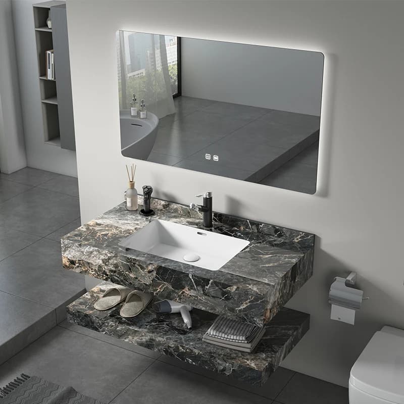 Modern Hotel Bathroom Marble Sinks Wall Sintered Stone Porcelain Floating Vanity Sink with Mirror Wash Basin