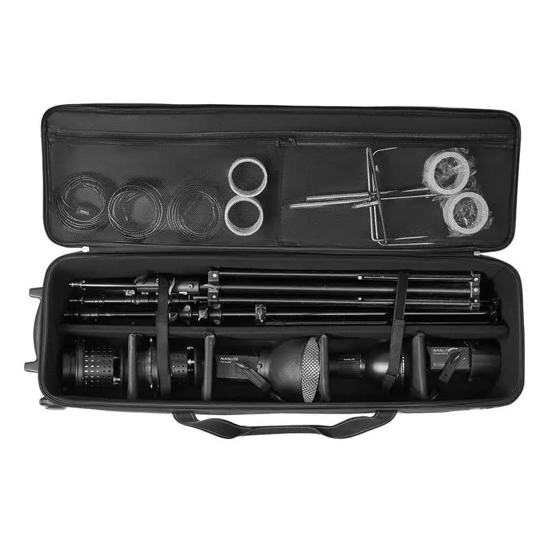 Valigia trolley per attrezzatura da studio, 46,46 x 14,57 x 11,81 pollici / 118 x 37 x 30 cm, borsa per fotocamera con ruote, borsa da trasporto con cinghie, scomparto imbottito e maniglia, per supporti per luci, treppiedi, telescopi