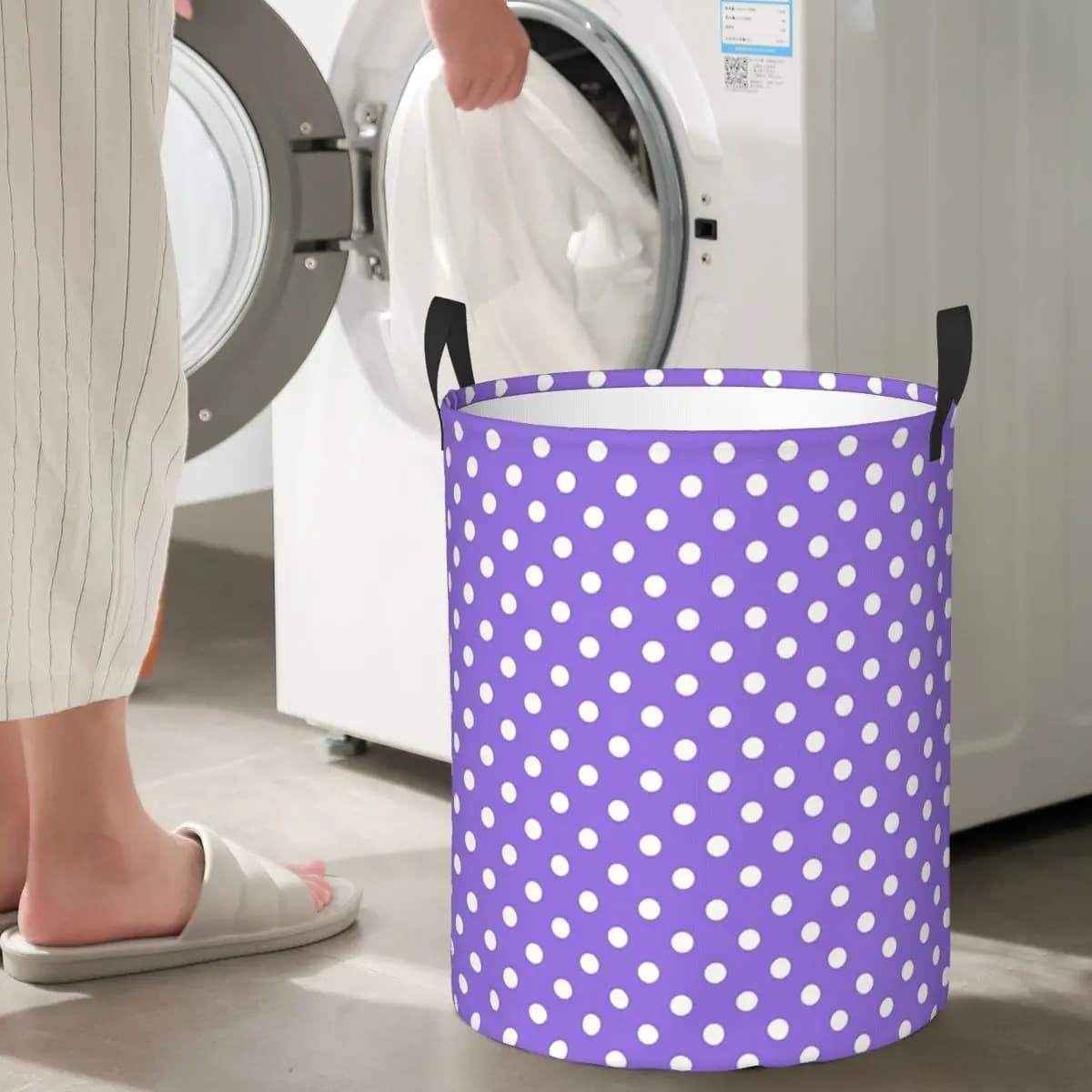 White polka dots on baskets for purple foldable linen Clothes dirty Toys Basket Holders Organizer Bag for Home
