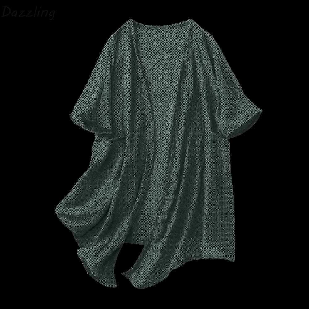 Basic Short Sleeved Linen Cardigan Loose Front Opening Summer Shirt Simple Sunscreen Cover Long Shawl Casual Wear