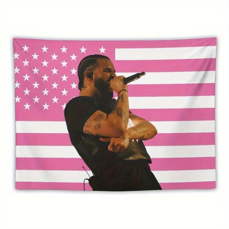 1pc Drake Pink USA Flag Tapestry Hip Hop Rapper Fan Gift Dorm Bedroom Wall Decor