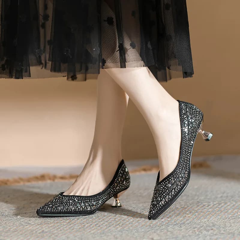 Spring New Shoes for Women Fashion Pumps Bling Crystal High Heel Shoes Street Cool Dress Shoes