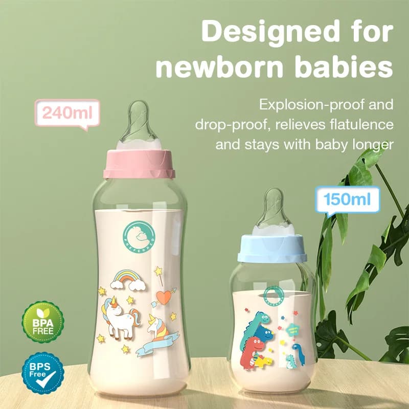 MAMIJOY Biberon Biberon per il latte 150/240ml Biberon per il latte per bambini Ciuccio in silicone BPA Biberon per neonato gratuito BB01