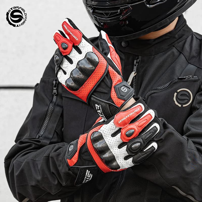 SFK 2026 Newest Motorcycle Gloves Carbon Fiber Riding Protection Summer Breathable Real Goat Leather Non-slip Wear-resistant