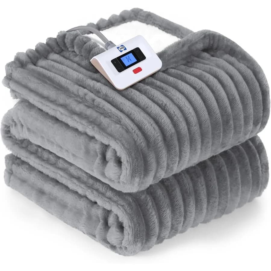 Coperta elettrica Twin Size Morbida flanella a coste a Sherpa Coperta riscaldata reversibile con 10 impostazioni di calore e da 1 a 12 ore automatiche