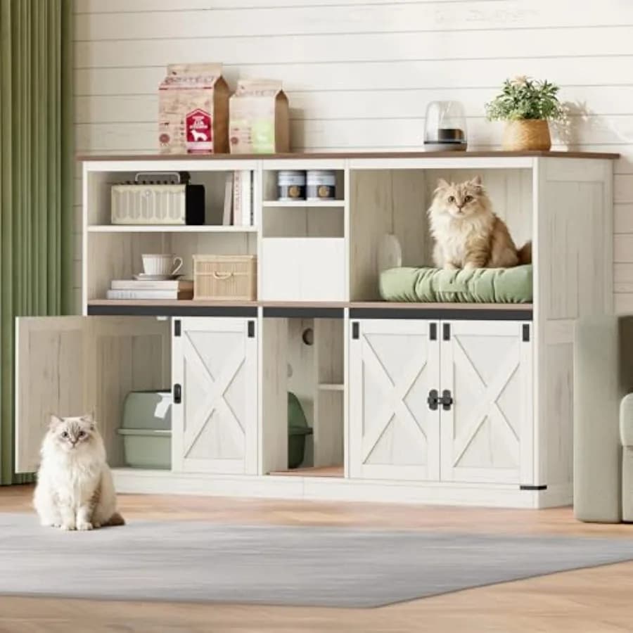 Double Cats with Hidden Cot for 2 Cats, Large Storage Space, with Tiragraffi, Rustic Style
