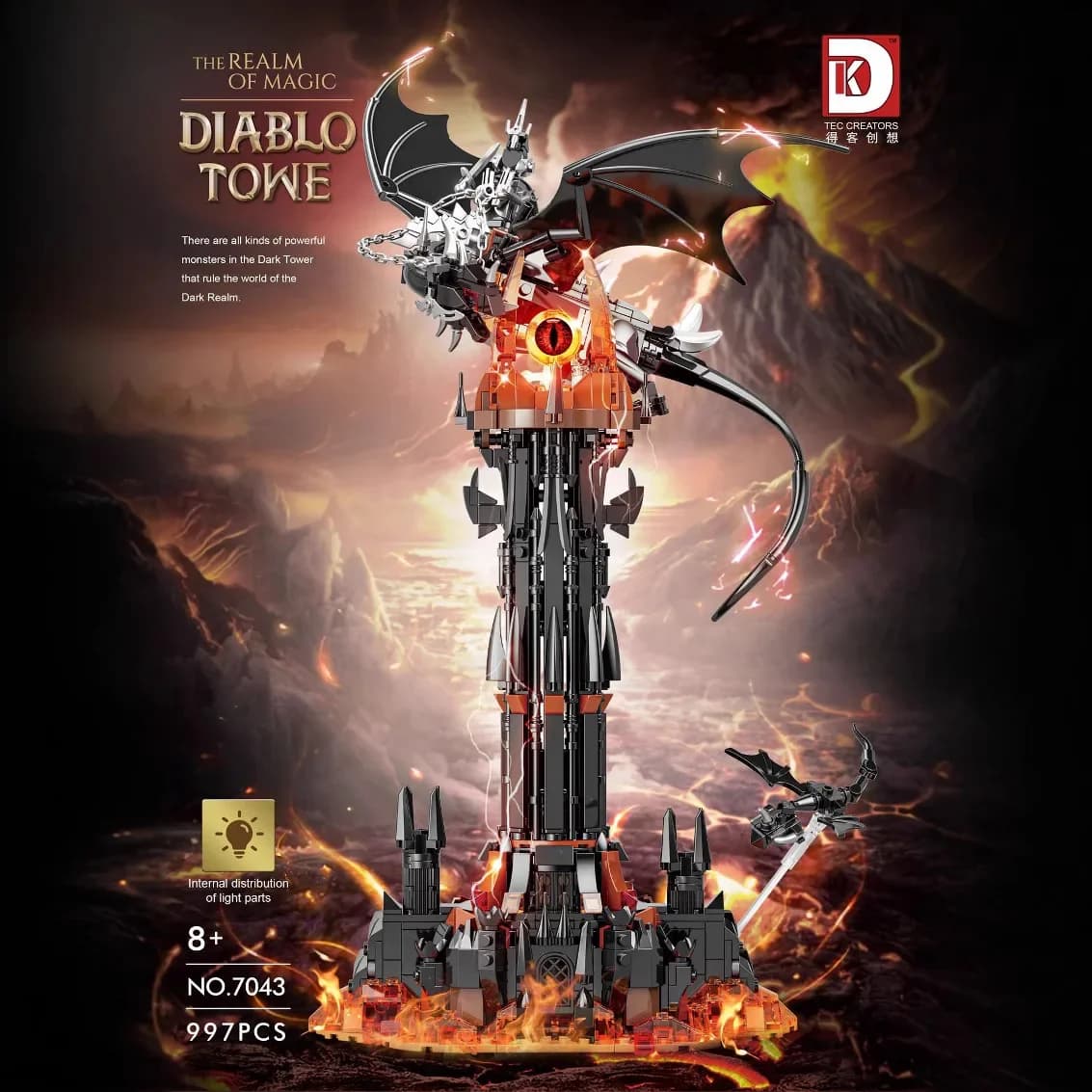Magic Castle Barad Dur Building Block Dragon Lord Bricks Ring Dark Tower Figure With Lights Assembly Toy For Kids Gifts