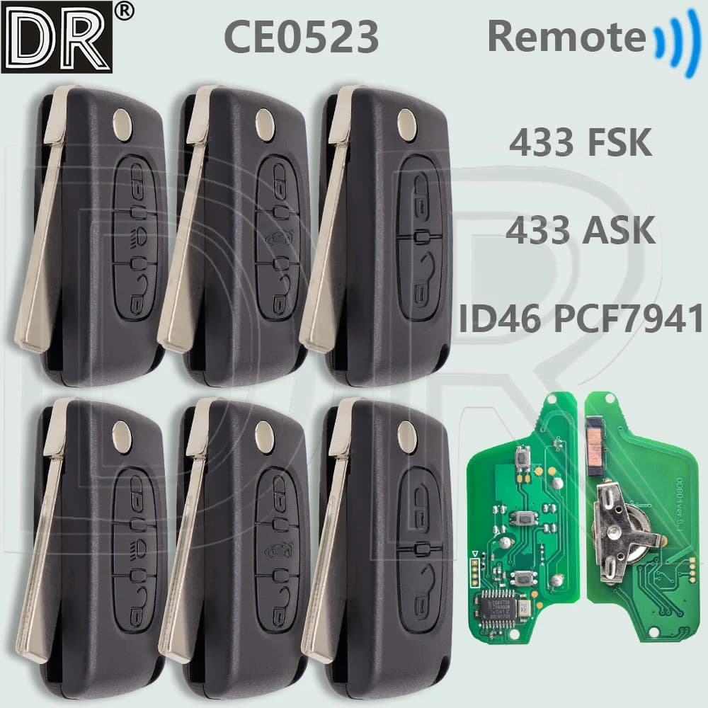 DR CE0523 ID46 PCF7941Chip 433ASK/FSK HU83/VA2 Chiave A Distanza Dell'automobile Per Peugeot 207 307 308 407 CC SW Citroen Picasso C1 C2 C3 C4 C5