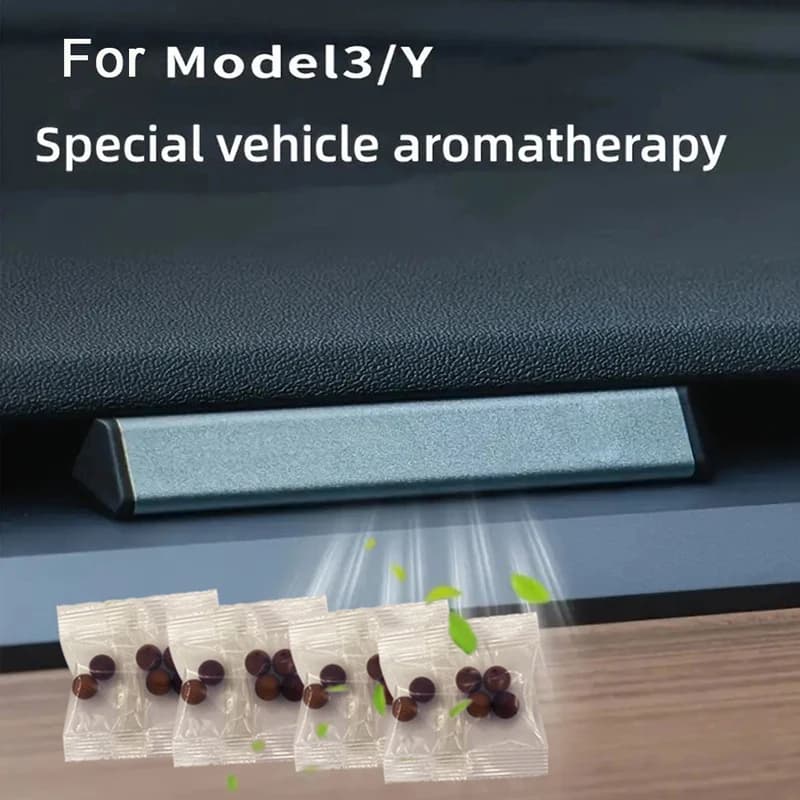 For Tesla Model 3 Y Air Freshener Invisible Design, 2/4 Bags Fragrance Wood Beads Automatic Deodorizer Black Ash Gold-Diffuser