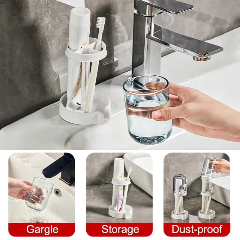 Portaspazzolino 3 in 1 Dentifricio Collutorio Tazza Organizzatore Strumento di pulizia asciutto e antipolvere Rack di stoccaggio Bagno domestico