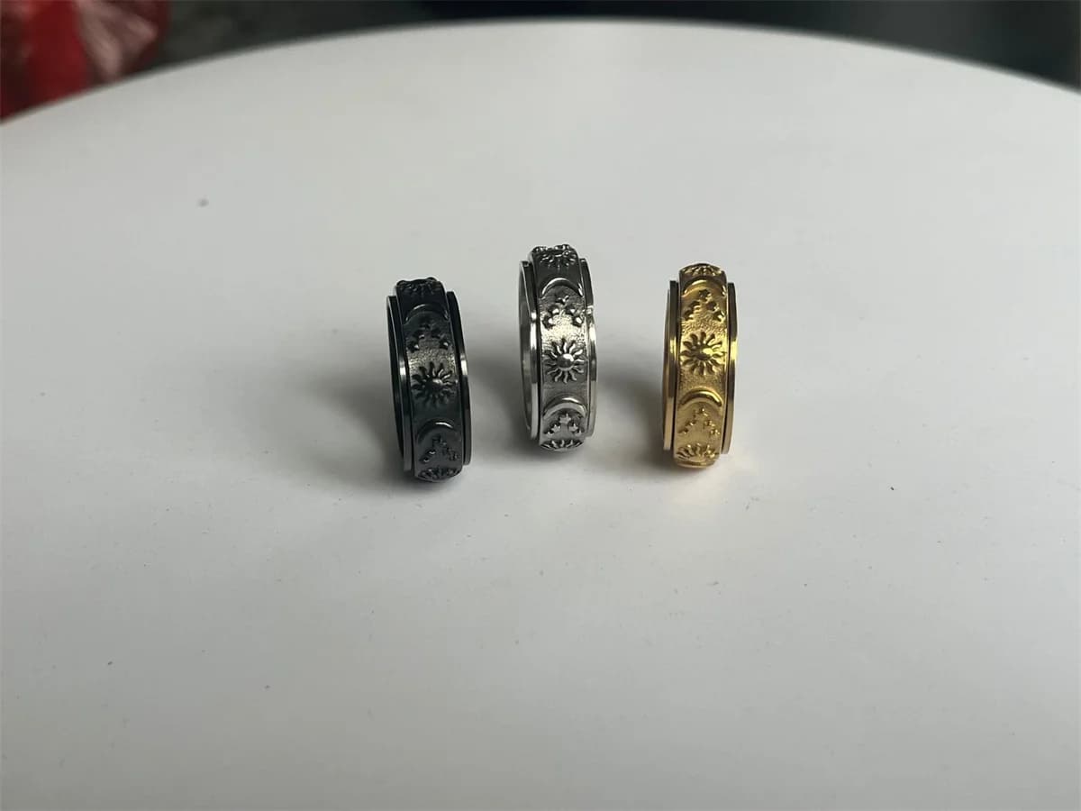 Anello Antistress Girevole Bohemia Hip Hop Stella Luna per Donna in Acciaio Inossidabile, Gioielli Anelli Fidget Spinner Rotanti Liberamente
