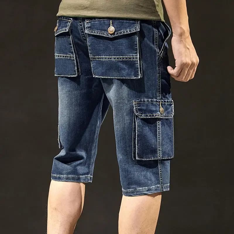 Pantaloni jeans corti da uomo Pantaloni cargo dritti blu con tasche Pantaloncini da uomo in mezzo denim Designer da cowboy elasticizzati con cerniera elasticizzata