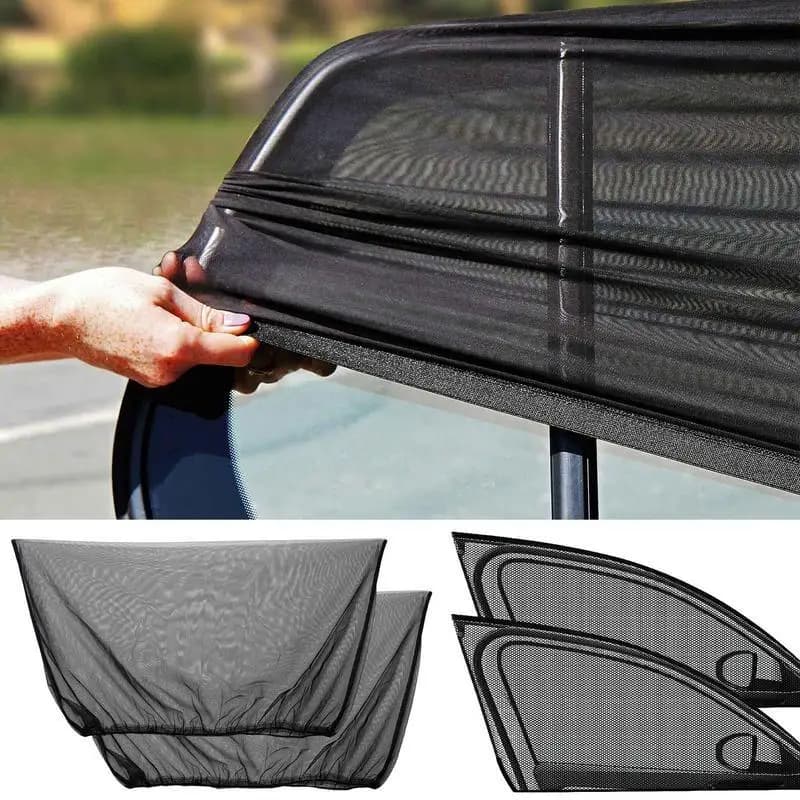 2/4Pcs Foldable Mesh Car Sunshade Anti-Mosquito Privacy Screen Auto Front Rear Window Sun Block Protective Curtain