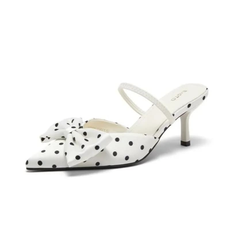 Women Fashion High Hee Sandals 2026 New White Black Polka Dots High Heel Shoes Summer Stilettos Pointed Toe Dress Women Pumpsl