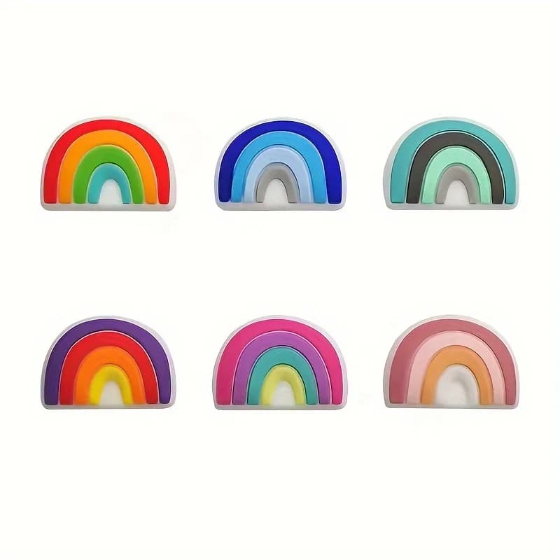 6Pcs Colorful Rainbow Silicone Beads Focal Loose Beads For DIY Beaded Pen Bracelet Necklace Jewelry Making Supplies