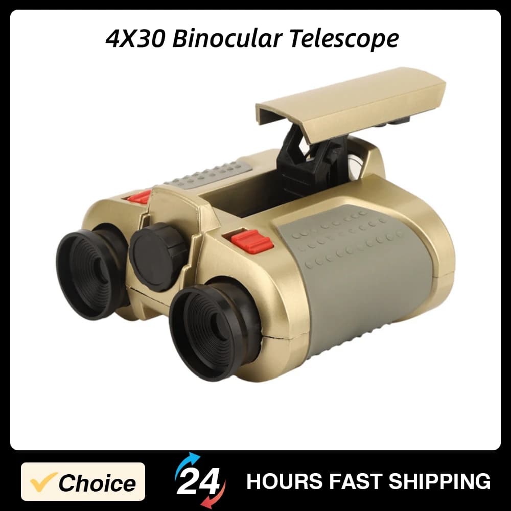 4X30 Binocular Telescope Popup Type Children Telescope Focusing Night Vision Telescope Green Film Magnifier Toy
