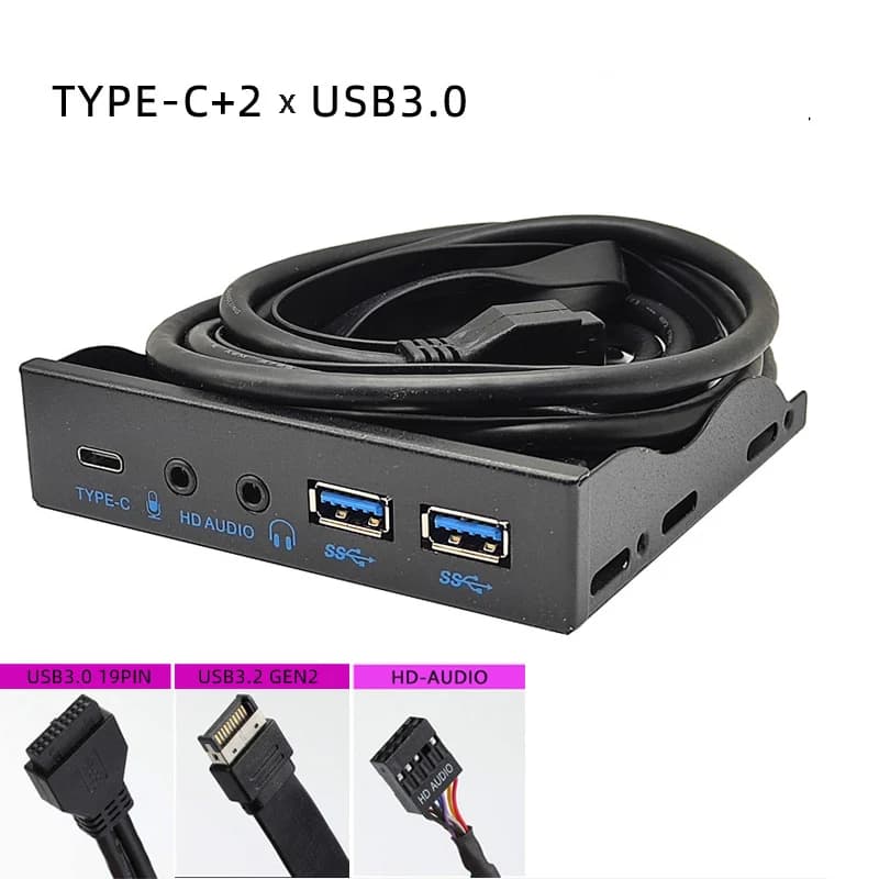 Scheda madre da 10 Gbps Hub Audio Pannello frontale Custodia per PC Unità floppy da 3,5 pollici Tipo C A-KEY USB3.0 19PIN USB2.0 Presa a 9 pin per computer