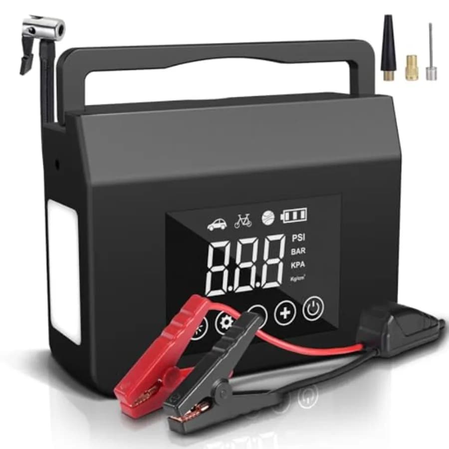 Avviatore di Emergenza 4000A con Compressore d'Aria 150PSI 12V, Avviatore Portatile Intelligente per Auto, per Tutti i Motori a Benzina/Diesel 8.0L, Power Bank 15000mAh