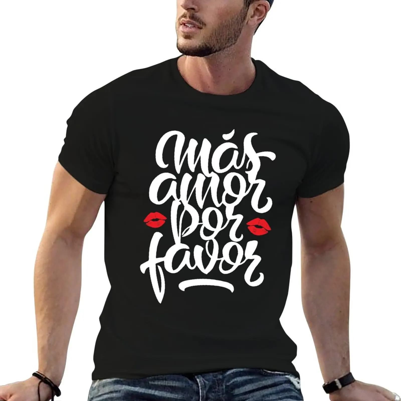 Maglietta in cotone 100% con scritta 'Mas Amor por Favor' per Donne, T-Shirt in Spagnolo Latino Americano