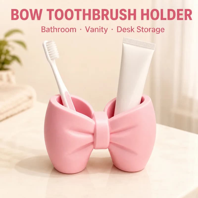 Bow Toothbrush Holder Cute Bathroom Organizer Plastic Desktop Storage Cup For Toothpaste Makeup Brushes Pens