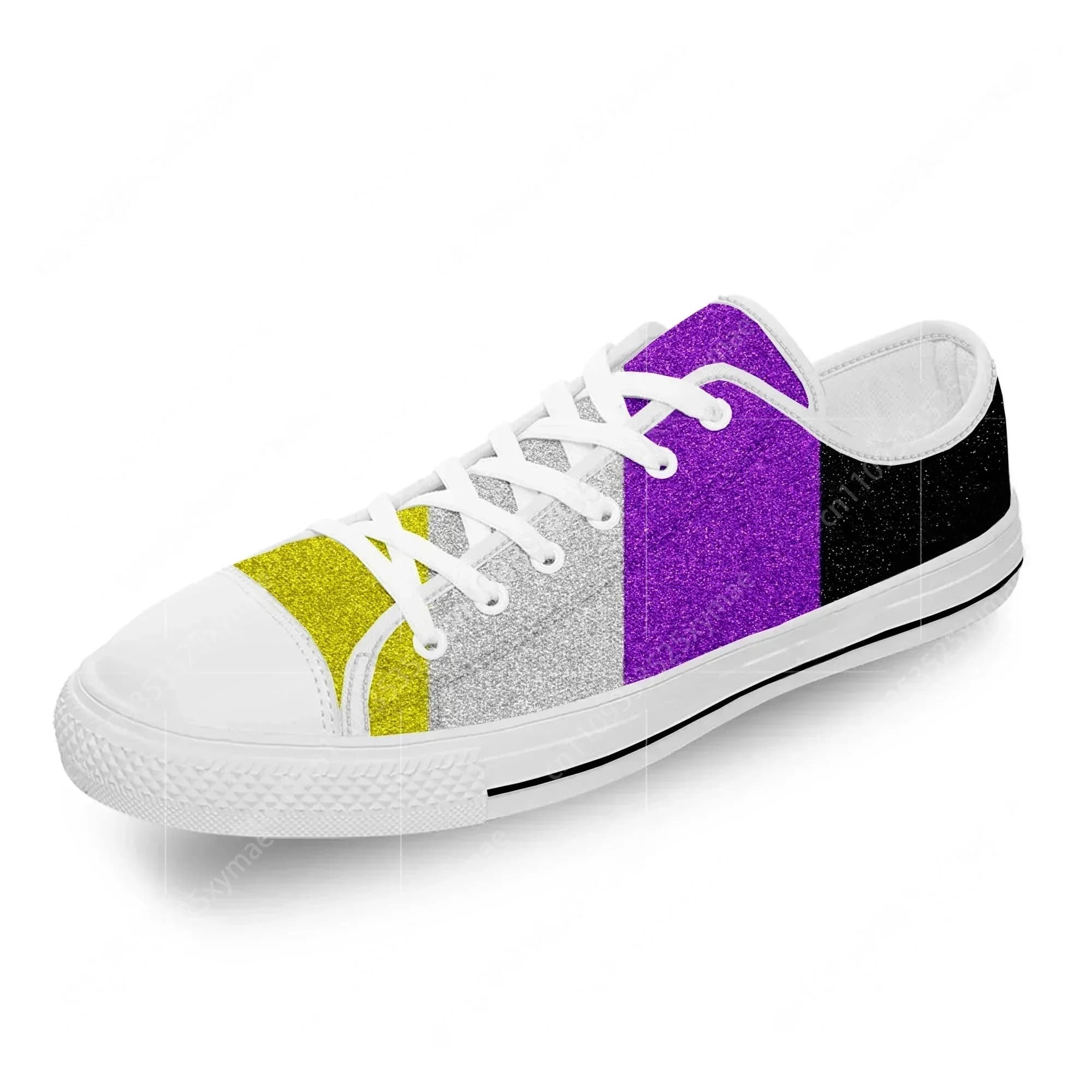 Non binary Flag Sneakers Men Women Enby Pride Funny Fashion 3D Print Low Top Canvas Shoes Lightweight Breathable Shoes