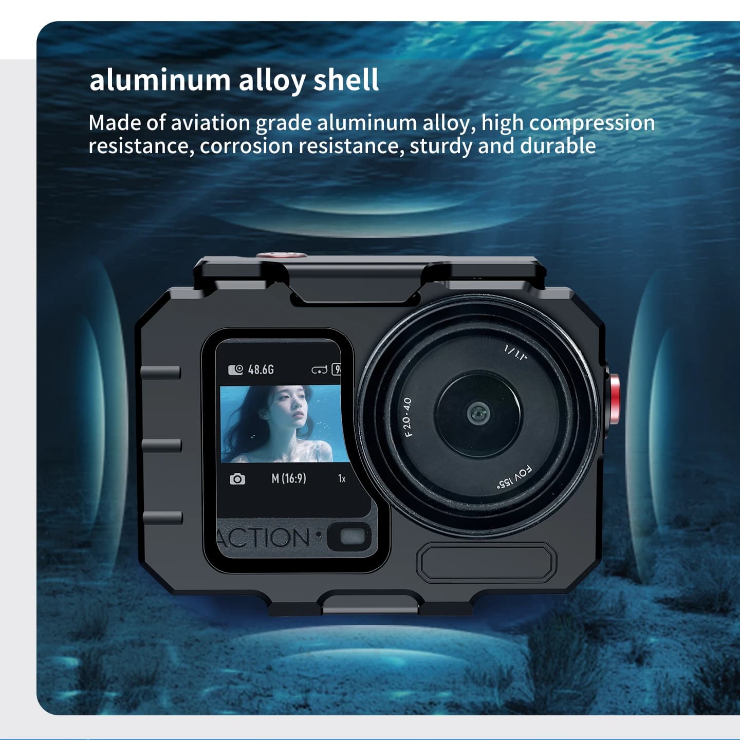 Custodia Subacquea per Fotografia con Attacco Cold Shoe per DJI Osmo Action 6, Impermeabile fino a 80m, in Lega di Alluminio, Custodia Magnetica per Fotocamera