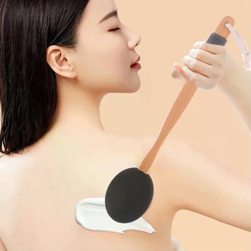 Applicatore Multifunzione per Lozione, Crema Solare e Unguento, Spazzola per Doccia con Manico Lungo in Silicone per Pulizia del Corpo e Applicazione Solare sulla Schiena