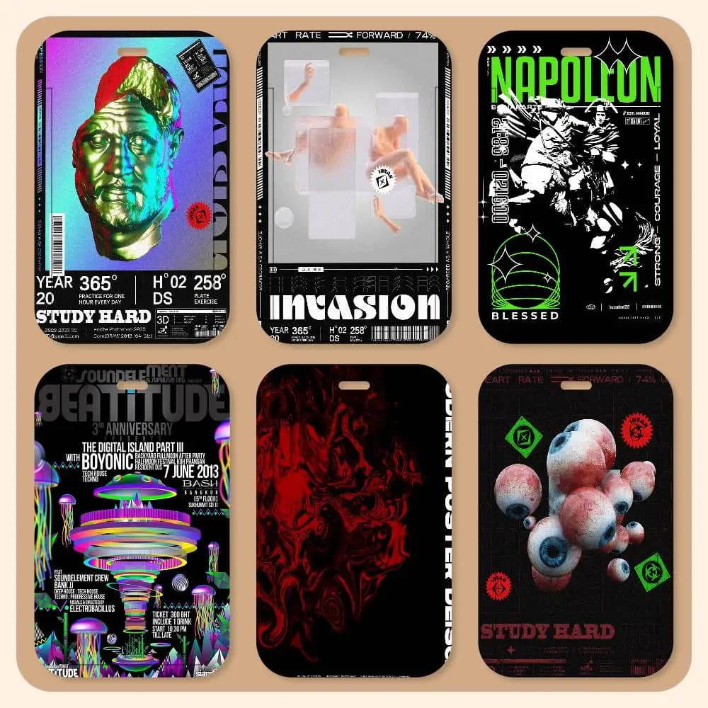 Porta Tessere con Cordino Grafica Psichedelica, Porta Carte Studente, Porta Badge da Collo, Accessori Controllo Accessi, Regali