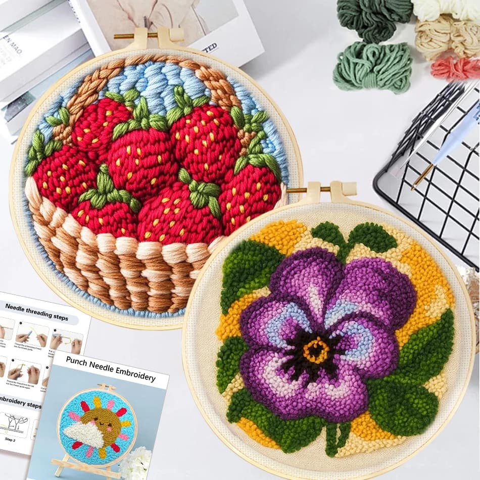 Punch Needle Embroidery Handicraft Art Diy Craft Kits For Adults Strawberries and flowers Embroidery Kit Beginner Needlework