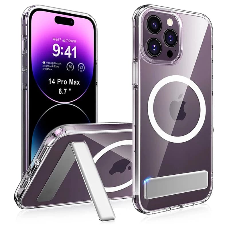 Custodia magnetica trasparente per telefono Magsafe con cavalletto per iPhone 17 16 15 14 Pro Max 13 12 11 Plus Mini Cover mobile antiurto