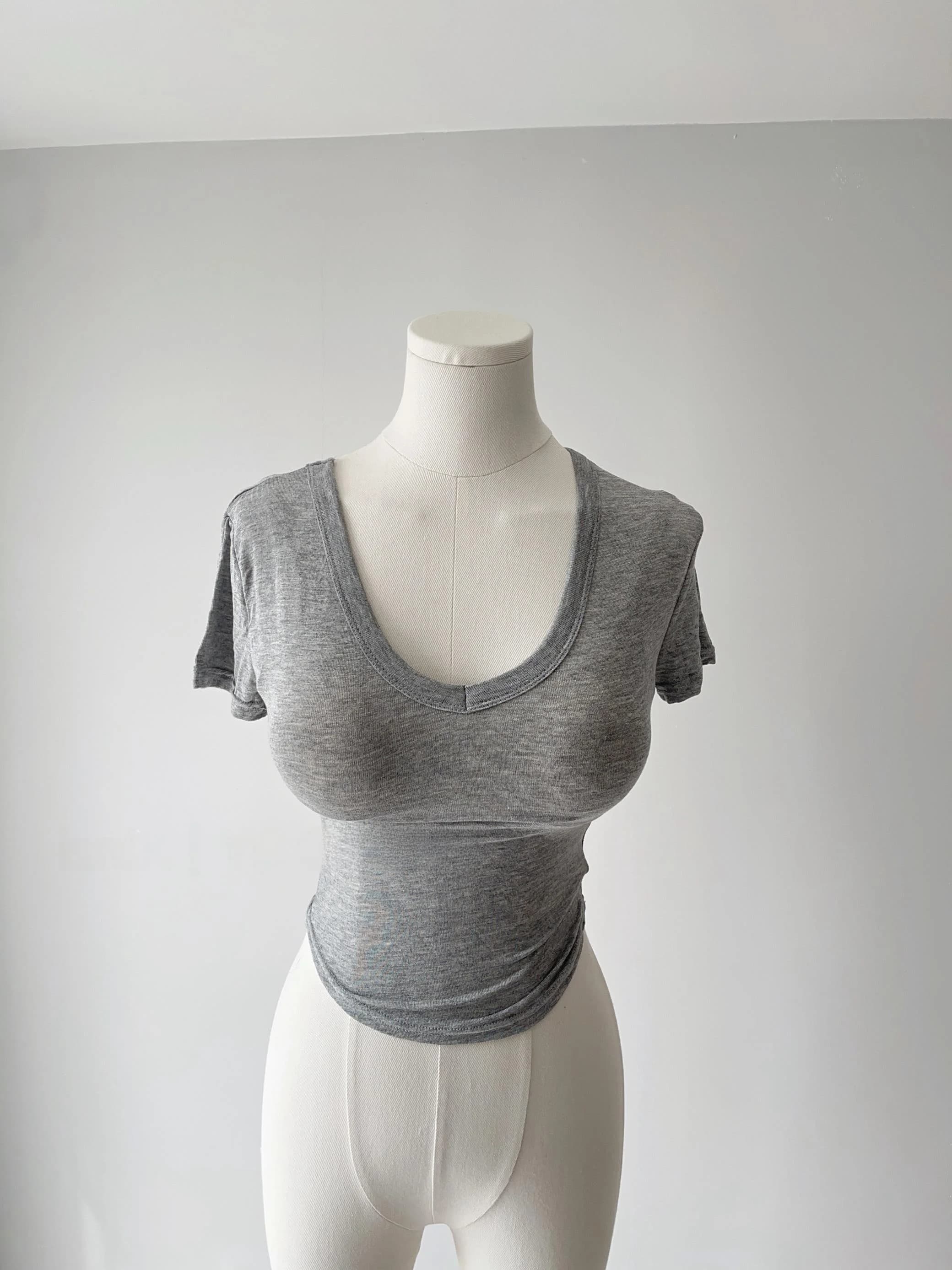 51STUDIO Sexy V-Neck Short Sleeve Waist-Cinching Asymmetrical Arc Tight T-Shirt Women's Fashion Casual Comfortable Top