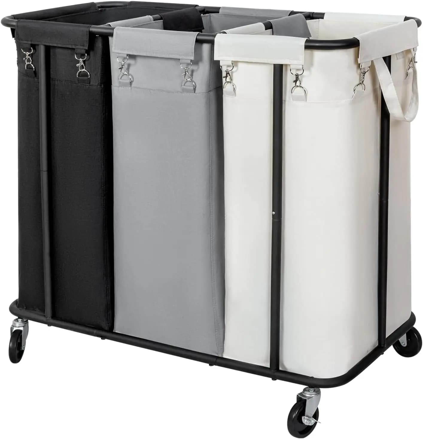 Cesto Portabiancheria con Ruote da 260L, Organizzatore a 3 Scomparti, Telaio in Acciaio e Sacchi Rimovibili per la Conservazione in Camera da Letto