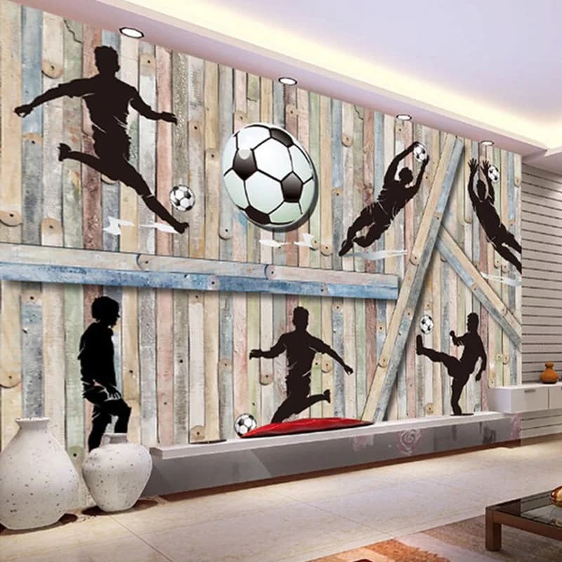 Carta da parati 3D Tavola di legno moderna Calcio Sport Foto Murales Soggiorno Camera da letto per bambini Sfondo Pittura murale Decorazioni per la casa