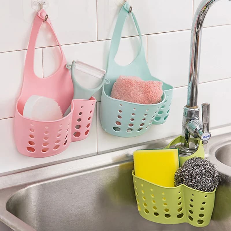 Creative Adjustable Sink Storage Basket Kitchen Storage Rack Faucet Sponge Drain Hanging Bag Silicone Soap Sponge Storage Rack